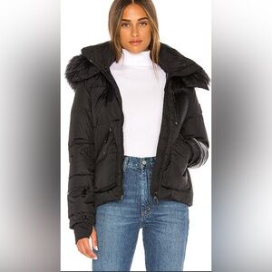 SAM. Black Puffer Jacket with Fur Trim